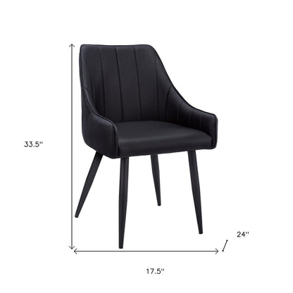 Set of Two Tufted Black Upholstered Faux Leather Dining Arm Chairs
