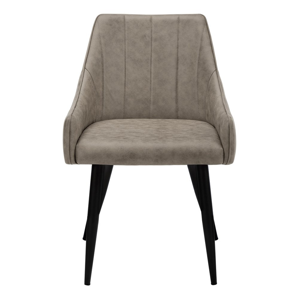 Set of Two Tufted Taupe And Black Upholstered Fabric Dining Arm Chairs