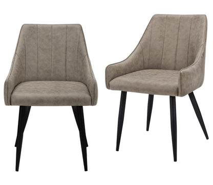 Set of Two Tufted Taupe And Black Upholstered Fabric Dining Arm Chairs