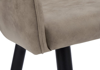 Set of Two Tufted Taupe And Black Upholstered Fabric Dining Arm Chairs
