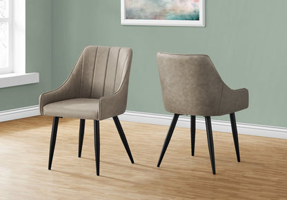 Set of Two Tufted Taupe And Black Upholstered Fabric Dining Arm Chairs