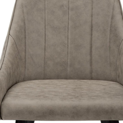 Set of Two Tufted Taupe And Black Upholstered Fabric Dining Arm Chairs