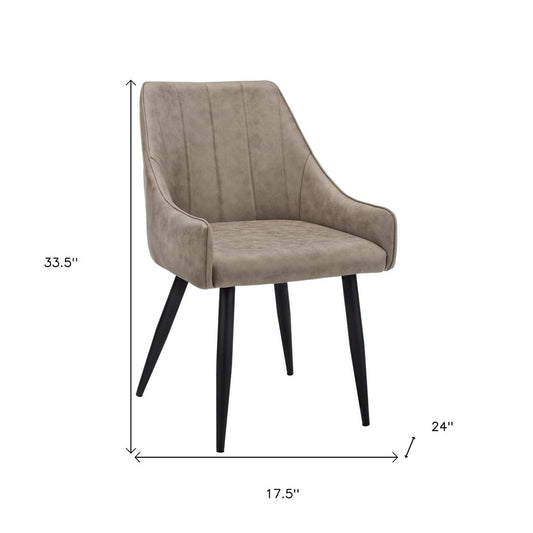 Set of Two Tufted Taupe And Black Upholstered Fabric Dining Arm Chairs