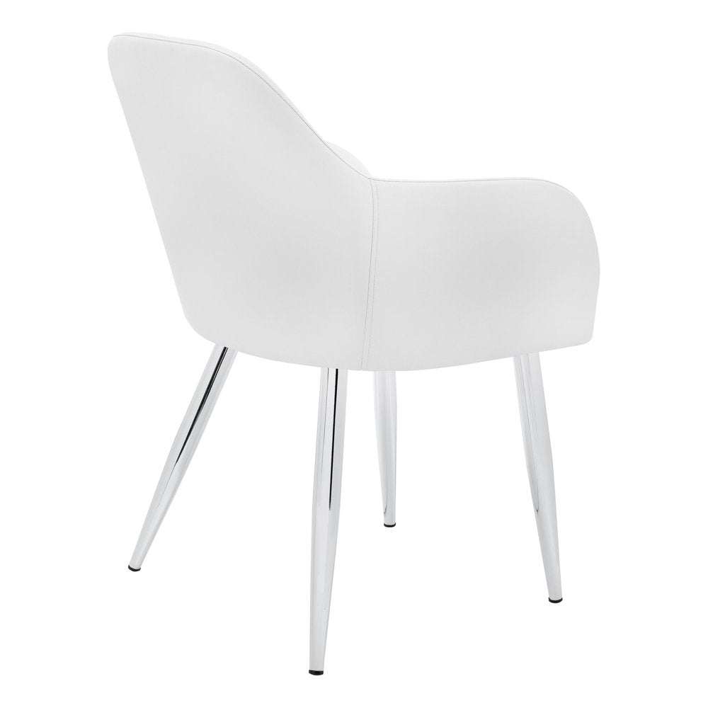 Set of Two White And Silver Upholstered Faux Leather Dining Arm Chairs