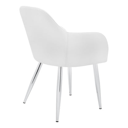 Set of Two White And Silver Upholstered Faux Leather Dining Arm Chairs