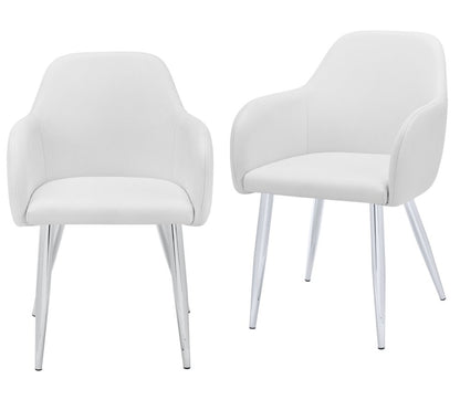 Set of Two White And Silver Upholstered Faux Leather Dining Arm Chairs