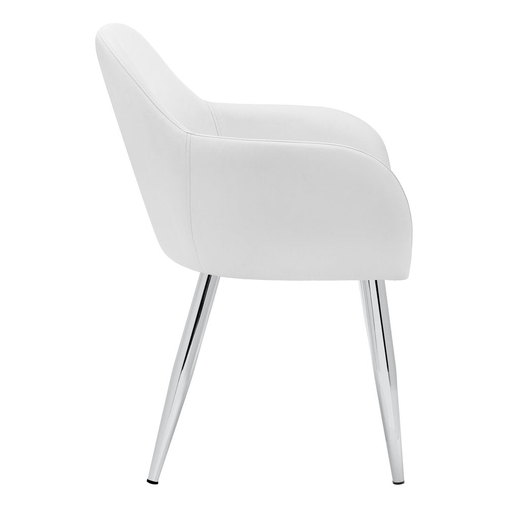 Set of Two White And Silver Upholstered Faux Leather Dining Arm Chairs