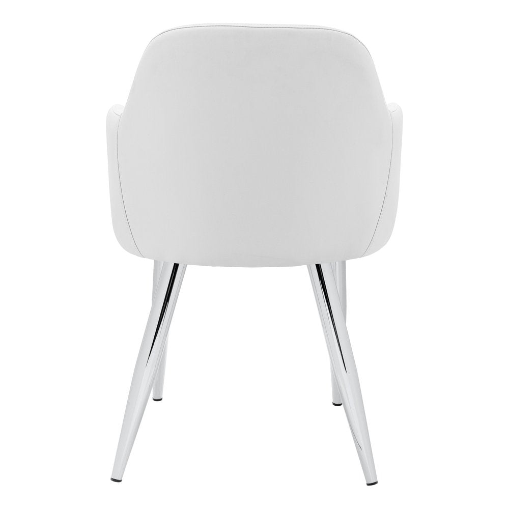 Set of Two White And Silver Upholstered Faux Leather Dining Arm Chairs
