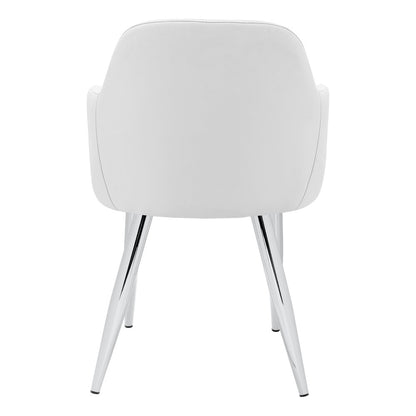 Set of Two White And Silver Upholstered Faux Leather Dining Arm Chairs