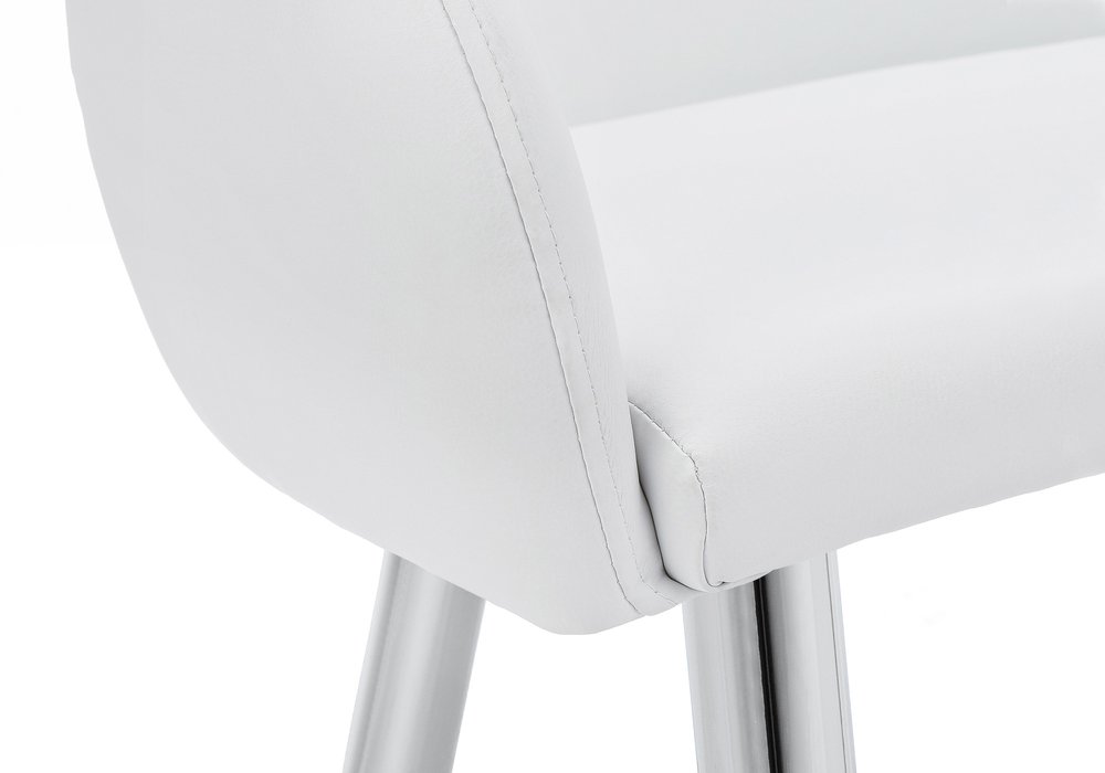 Set of Two White And Silver Upholstered Faux Leather Dining Arm Chairs