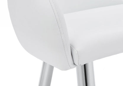 Set of Two White And Silver Upholstered Faux Leather Dining Arm Chairs