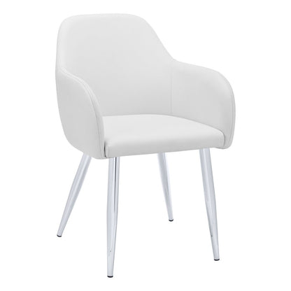 Set of Two White And Silver Upholstered Faux Leather Dining Arm Chairs