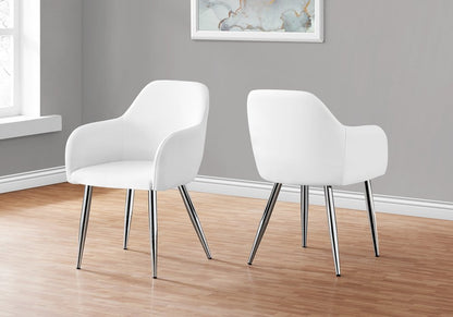 Set of Two White And Silver Upholstered Faux Leather Dining Arm Chairs