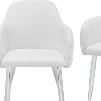 Set of Two White And Silver Upholstered Faux Leather Dining Arm Chairs