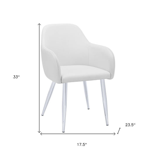 Set of Two White And Silver Upholstered Faux Leather Dining Arm Chairs