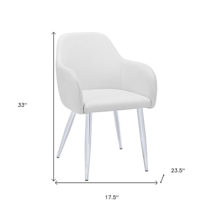 Set of Two White And Silver Upholstered Faux Leather Dining Arm Chairs