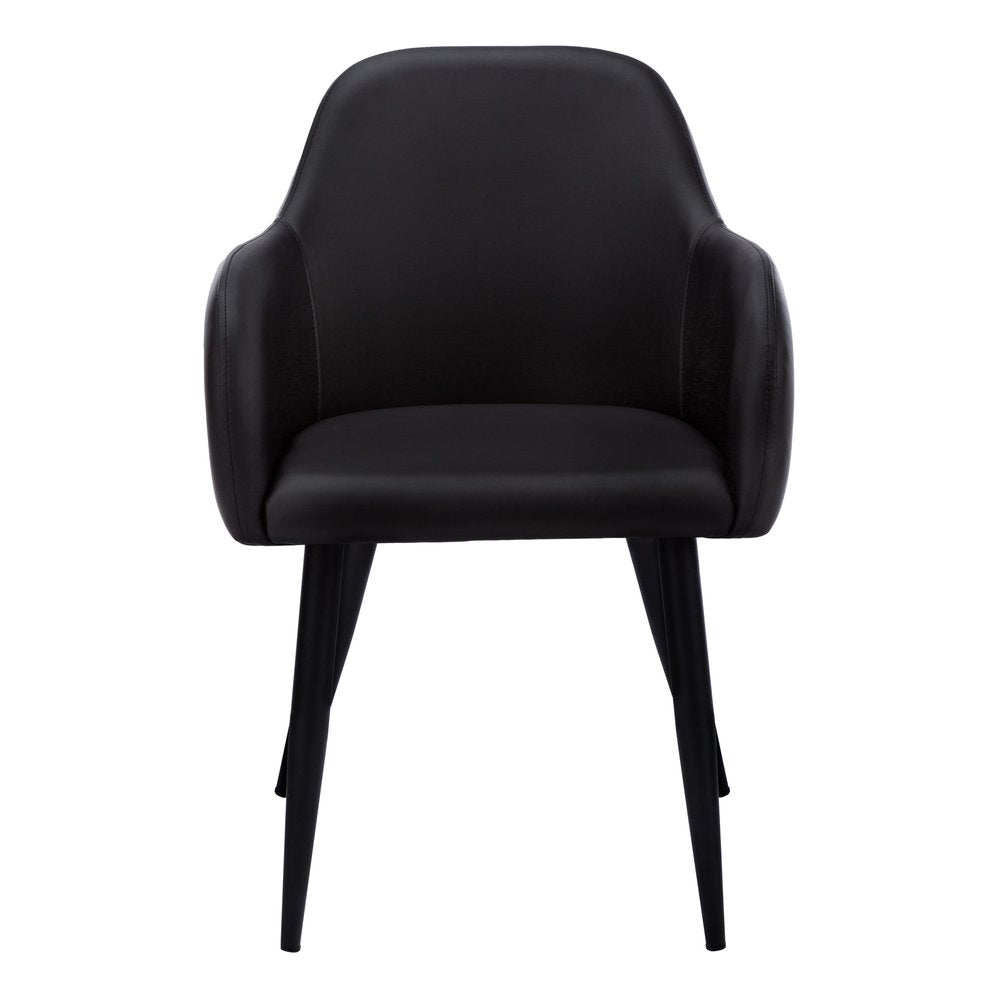 Set of Two Black Upholstered Faux Leather Dining Arm Chairs