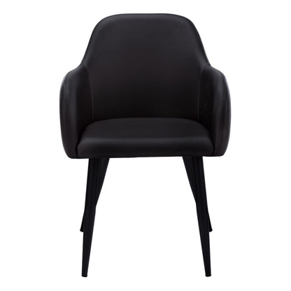 Set of Two Black Upholstered Faux Leather Dining Arm Chairs