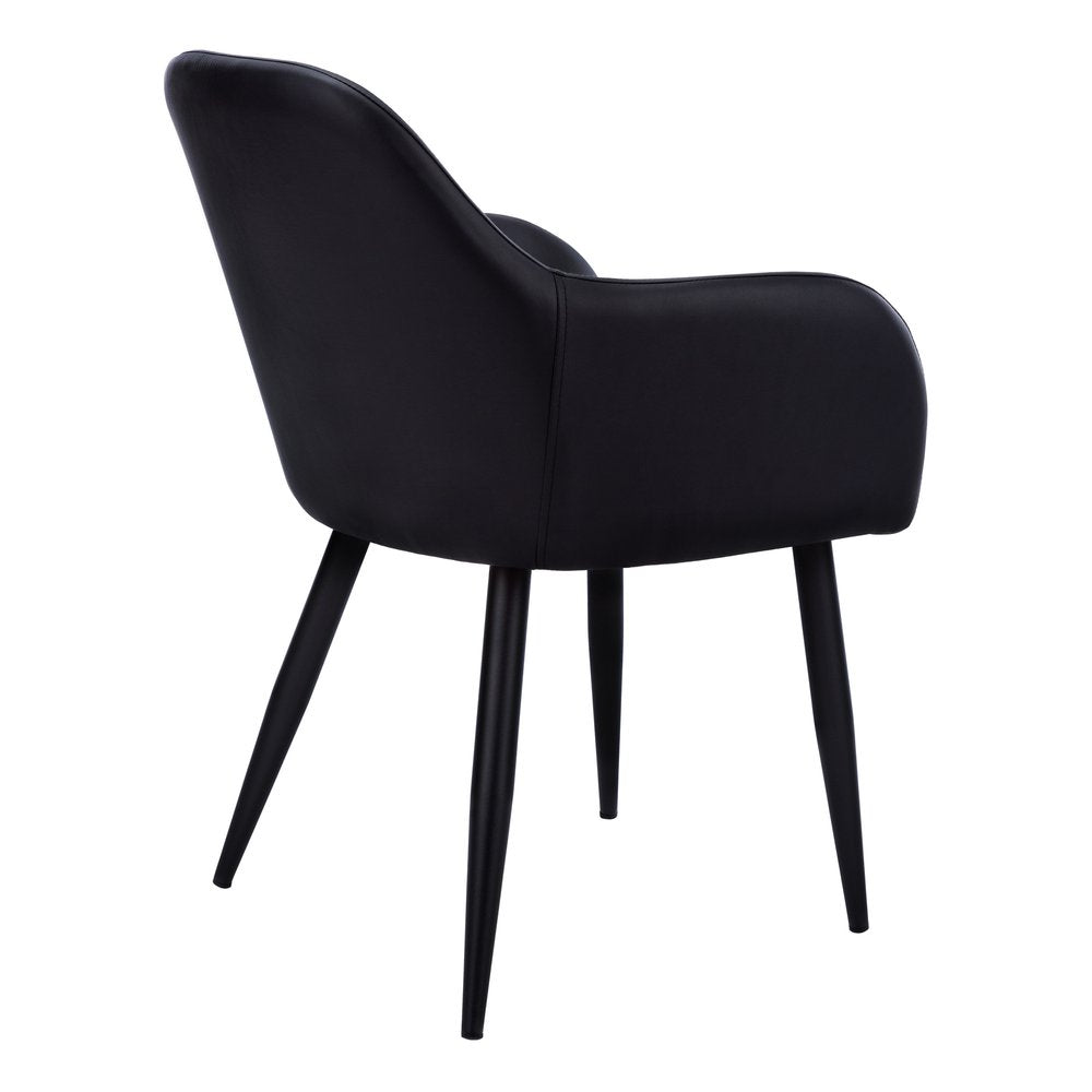 Set of Two Black Upholstered Faux Leather Dining Arm Chairs