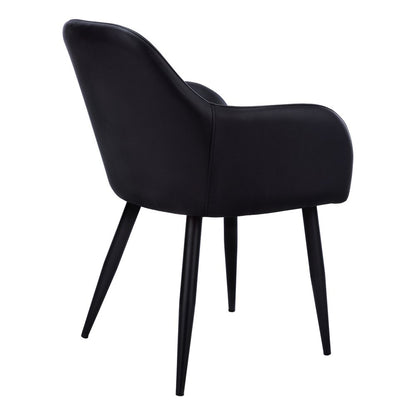 Set of Two Black Upholstered Faux Leather Dining Arm Chairs