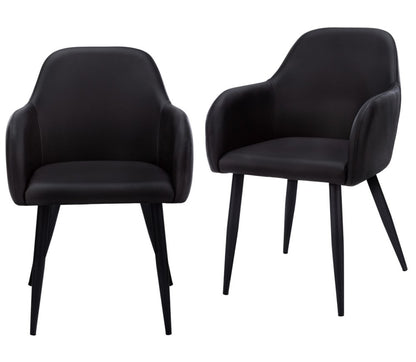 Set of Two Black Upholstered Faux Leather Dining Arm Chairs