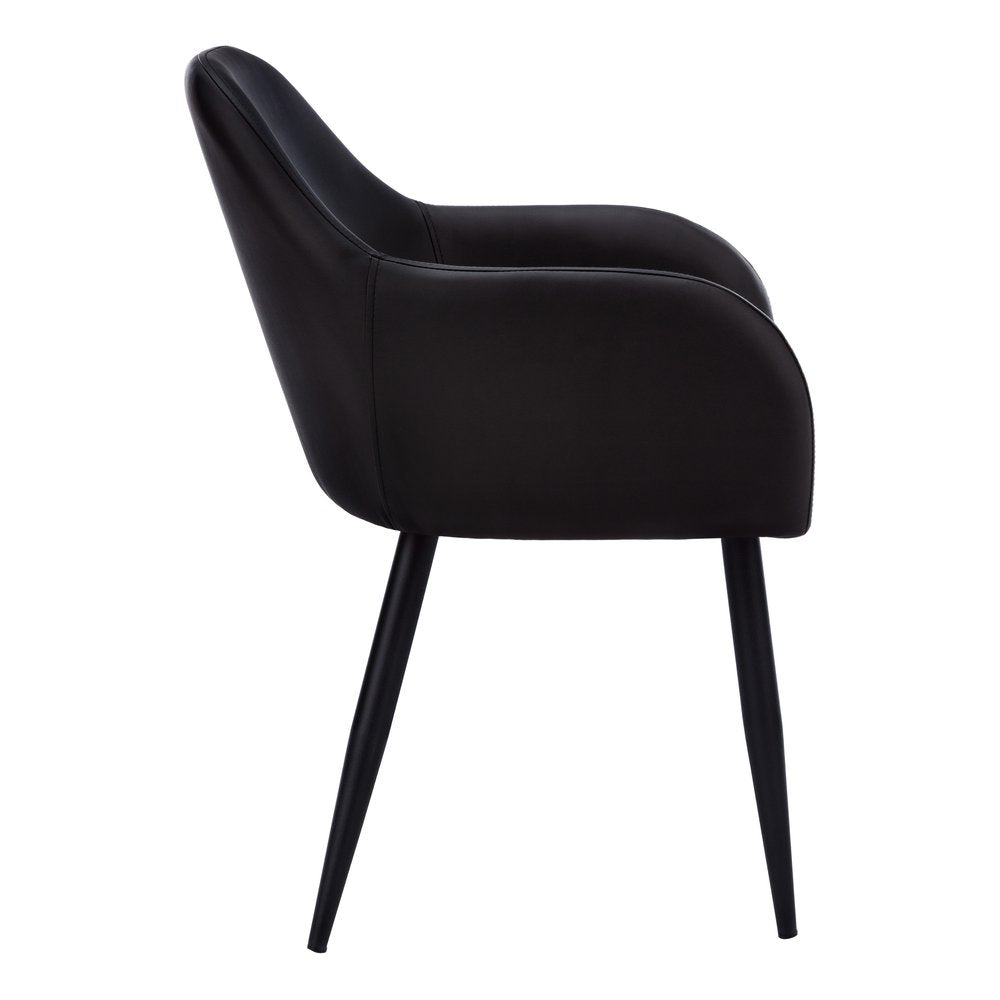 Set of Two Black Upholstered Faux Leather Dining Arm Chairs