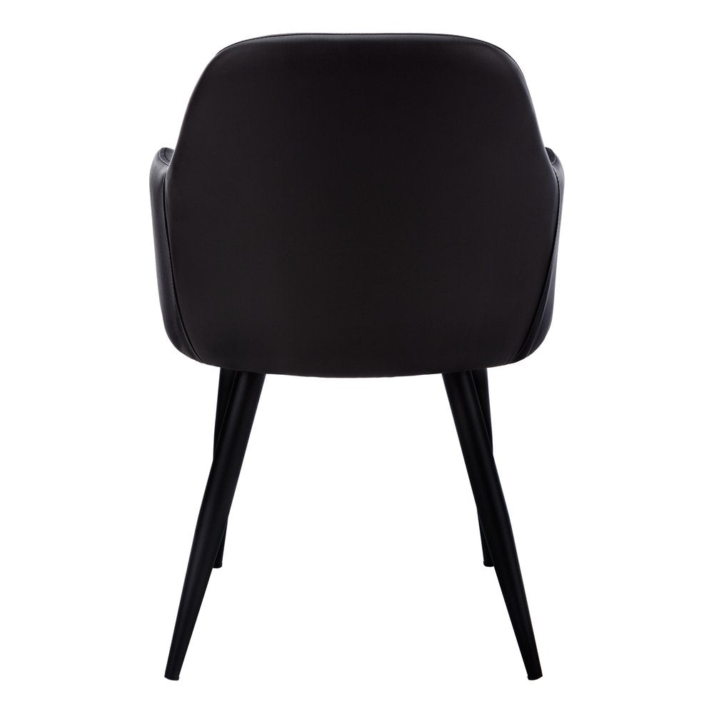 Set of Two Black Upholstered Faux Leather Dining Arm Chairs