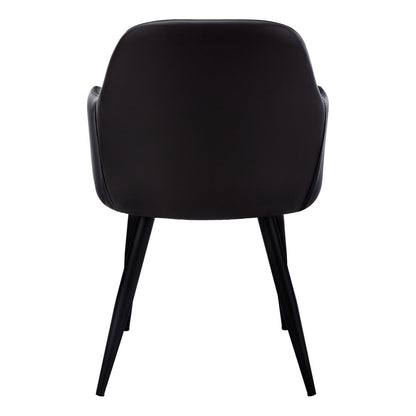 Set of Two Black Upholstered Faux Leather Dining Arm Chairs