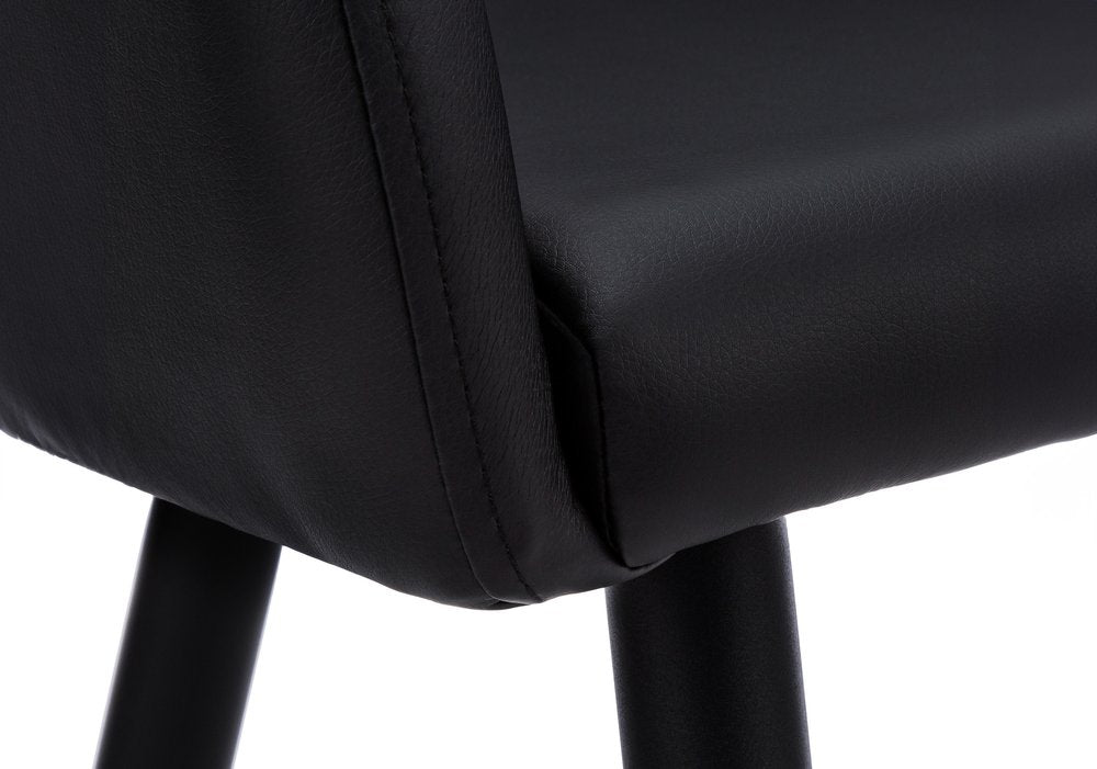 Set of Two Black Upholstered Faux Leather Dining Arm Chairs