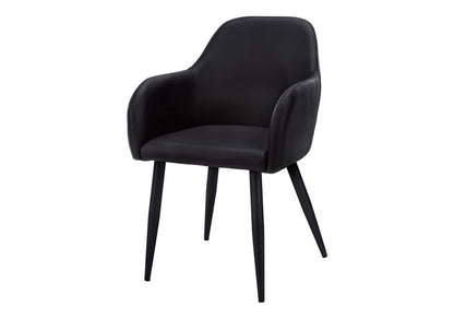 Set of Two Black Upholstered Faux Leather Dining Arm Chairs