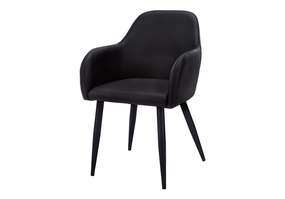 Set of Two Black Upholstered Faux Leather Dining Arm Chairs