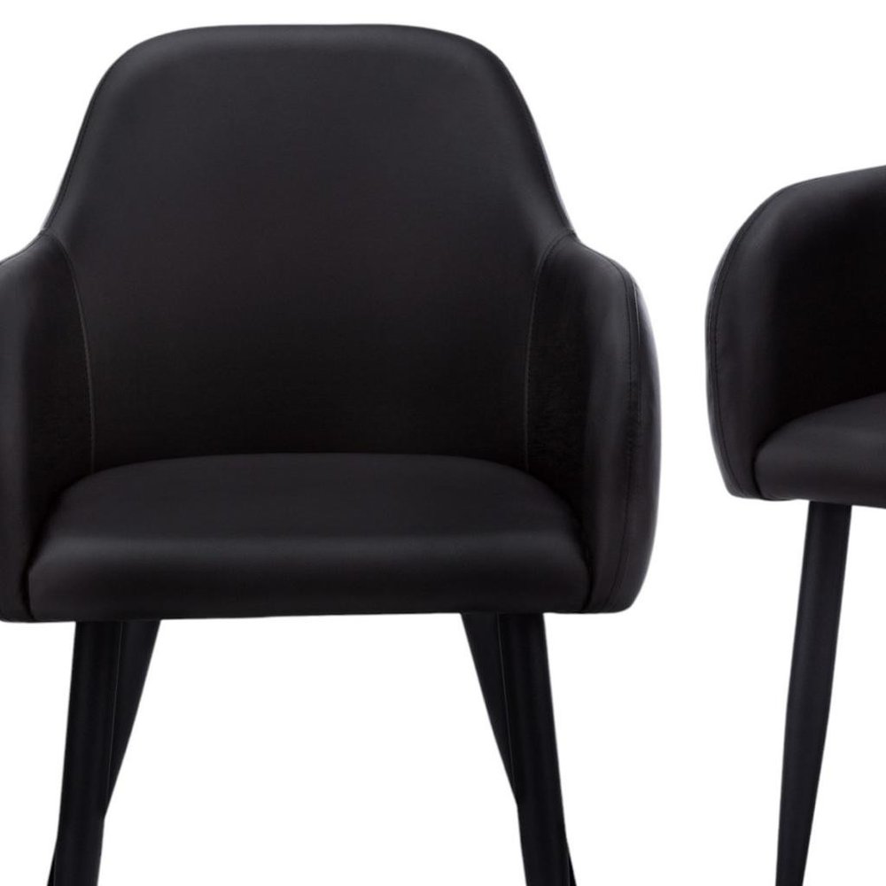 Set of Two Black Upholstered Faux Leather Dining Arm Chairs