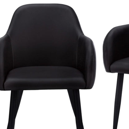 Set of Two Black Upholstered Faux Leather Dining Arm Chairs