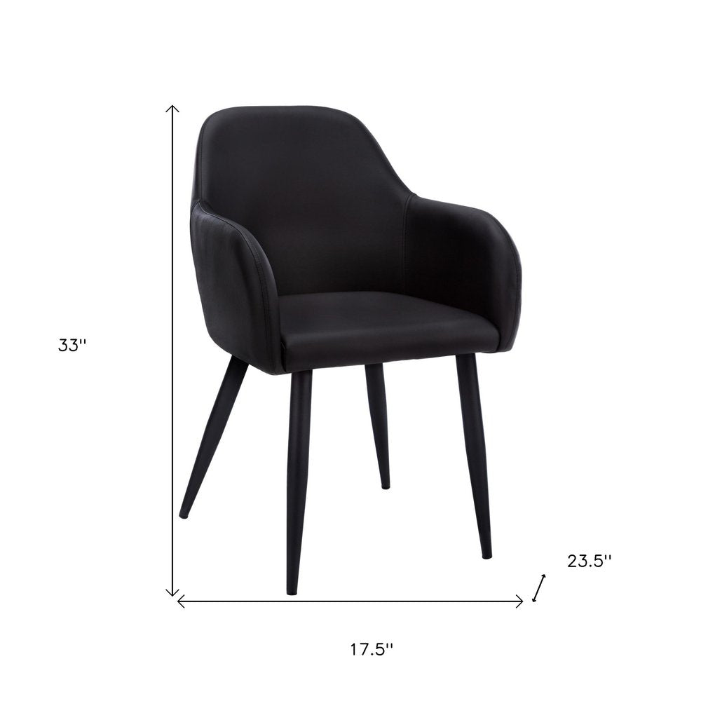 Set of Two Black Upholstered Faux Leather Dining Arm Chairs