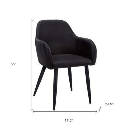 Set of Two Black Upholstered Faux Leather Dining Arm Chairs
