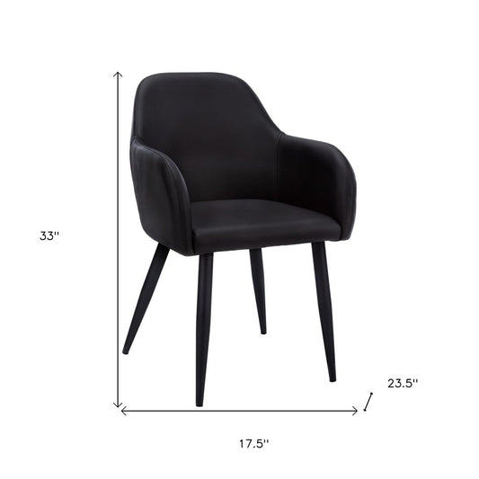 Set of Two Black Upholstered Faux Leather Dining Arm Chairs