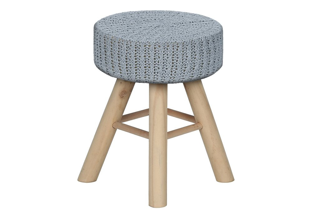 12" Gray Fabric and Natural Round Ottoman