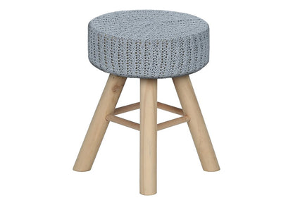 12" Gray Fabric and Natural Round Ottoman