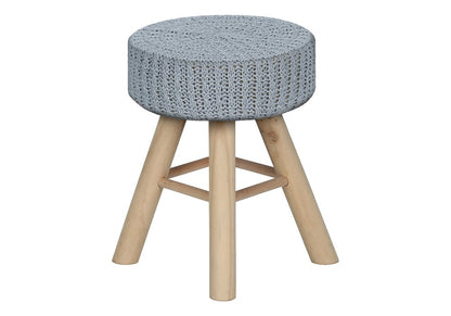 12" Gray Fabric and Natural Round Ottoman