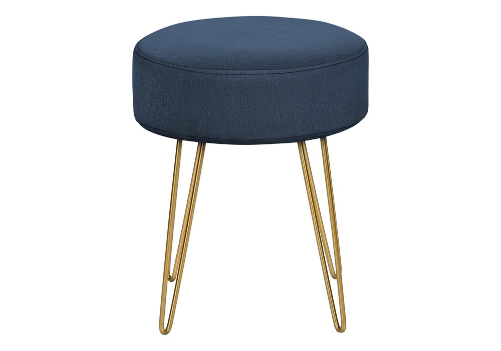 14" Blue and Gold Fabric Round Ottoman