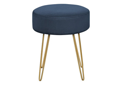 14" Blue and Gold Fabric Round Ottoman