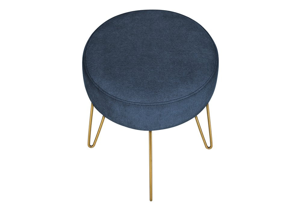 14" Blue and Gold Fabric Round Ottoman