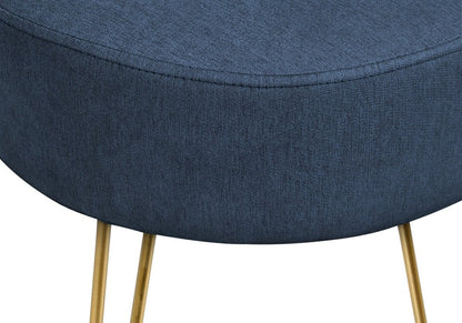 14" Blue and Gold Fabric Round Ottoman