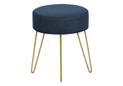 14" Blue and Gold Fabric Round Ottoman