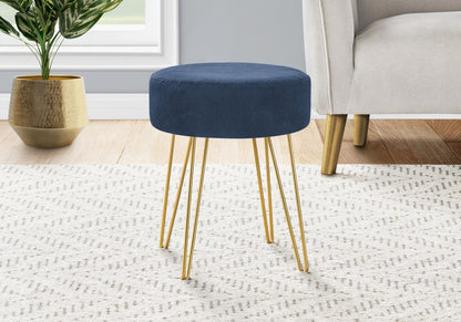 14" Blue and Gold Fabric Round Ottoman
