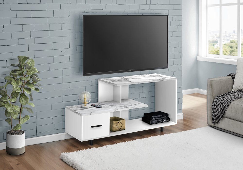 47" White Cabinet Enclosed Storage TV Stand