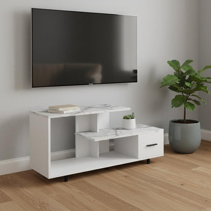 47" White Cabinet Enclosed Storage TV Stand