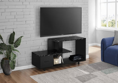 47" Black Cabinet Enclosed Storage TV Stand