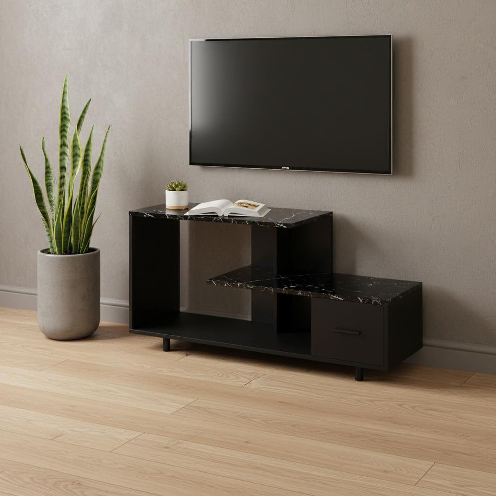 47" Black Cabinet Enclosed Storage TV Stand