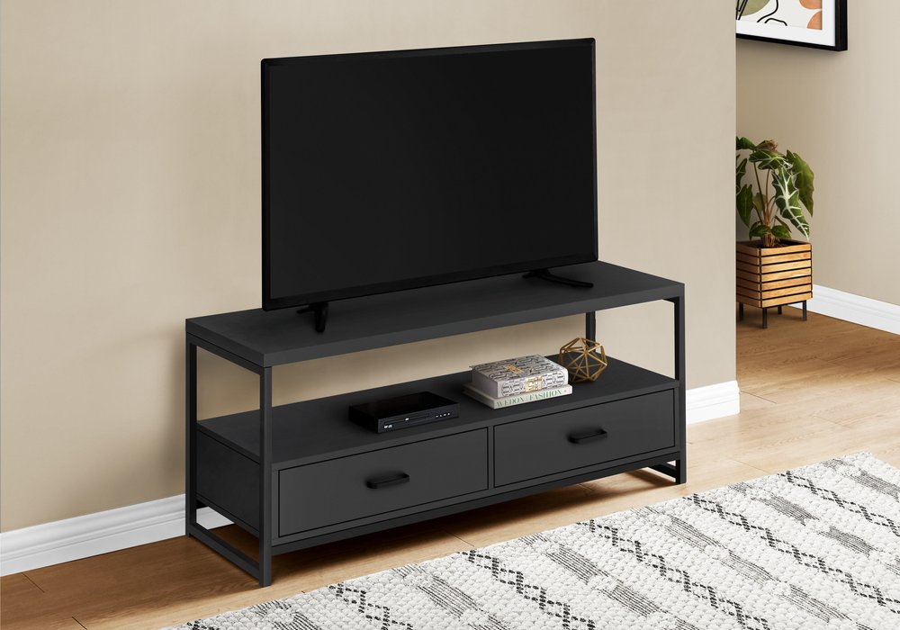 47" Black Cabinet Enclosed Storage TV Stand